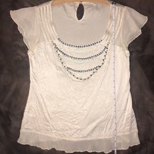 Express Cream Silk Embellished Top